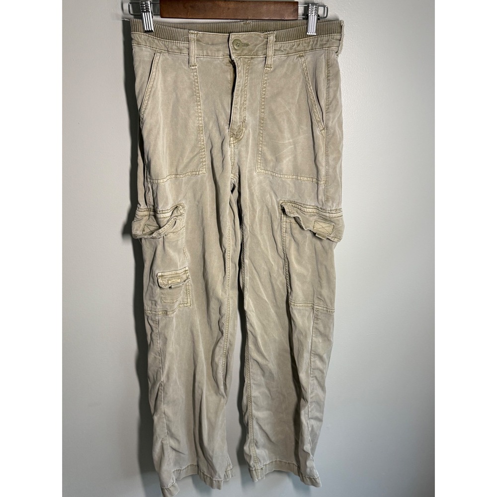 American Eagle Women Khaki Tan Stretch Cargo Pants Size 2 Regular Straight Leg